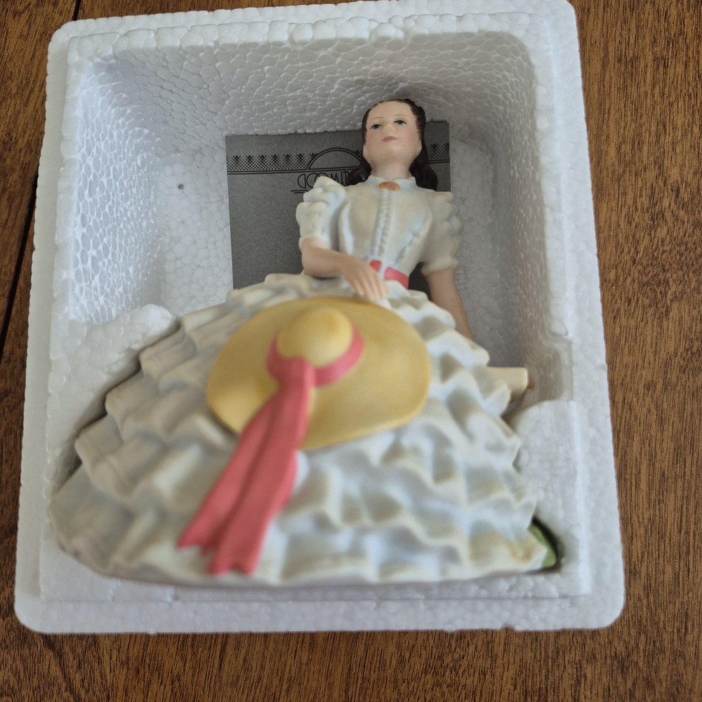 Avon Ceramic Lady with Yellow Hat and Pink Sash